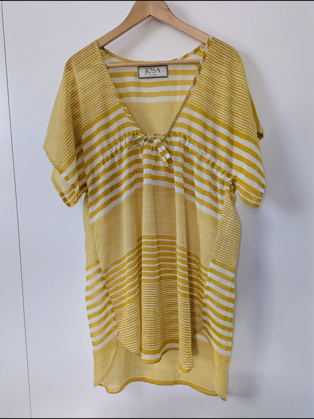 JOSA Tulum Mustard Stripe Chiffon Swim Coverup OS